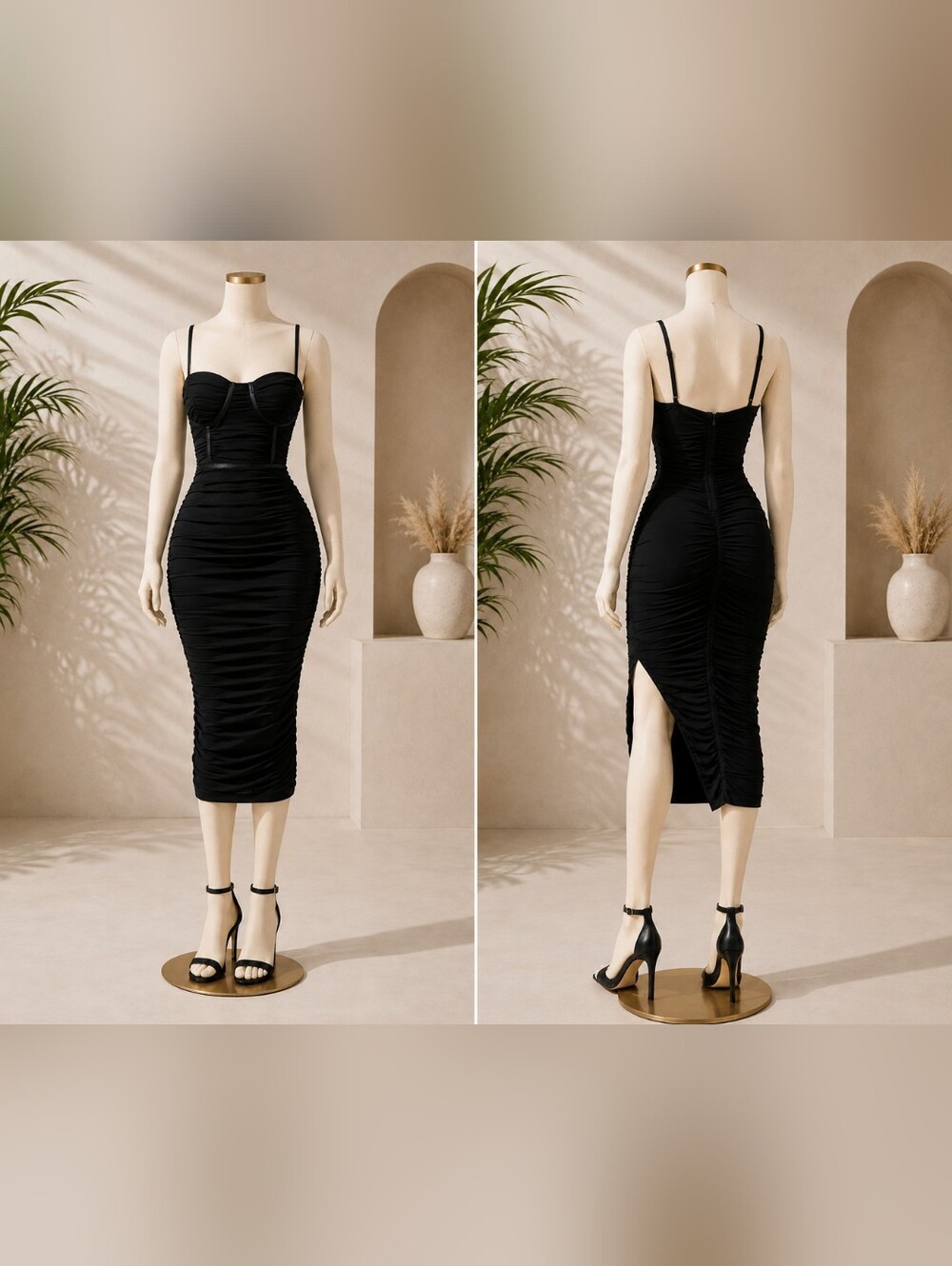 Fashion Nova Black Ruched Bustier Midi Dress
